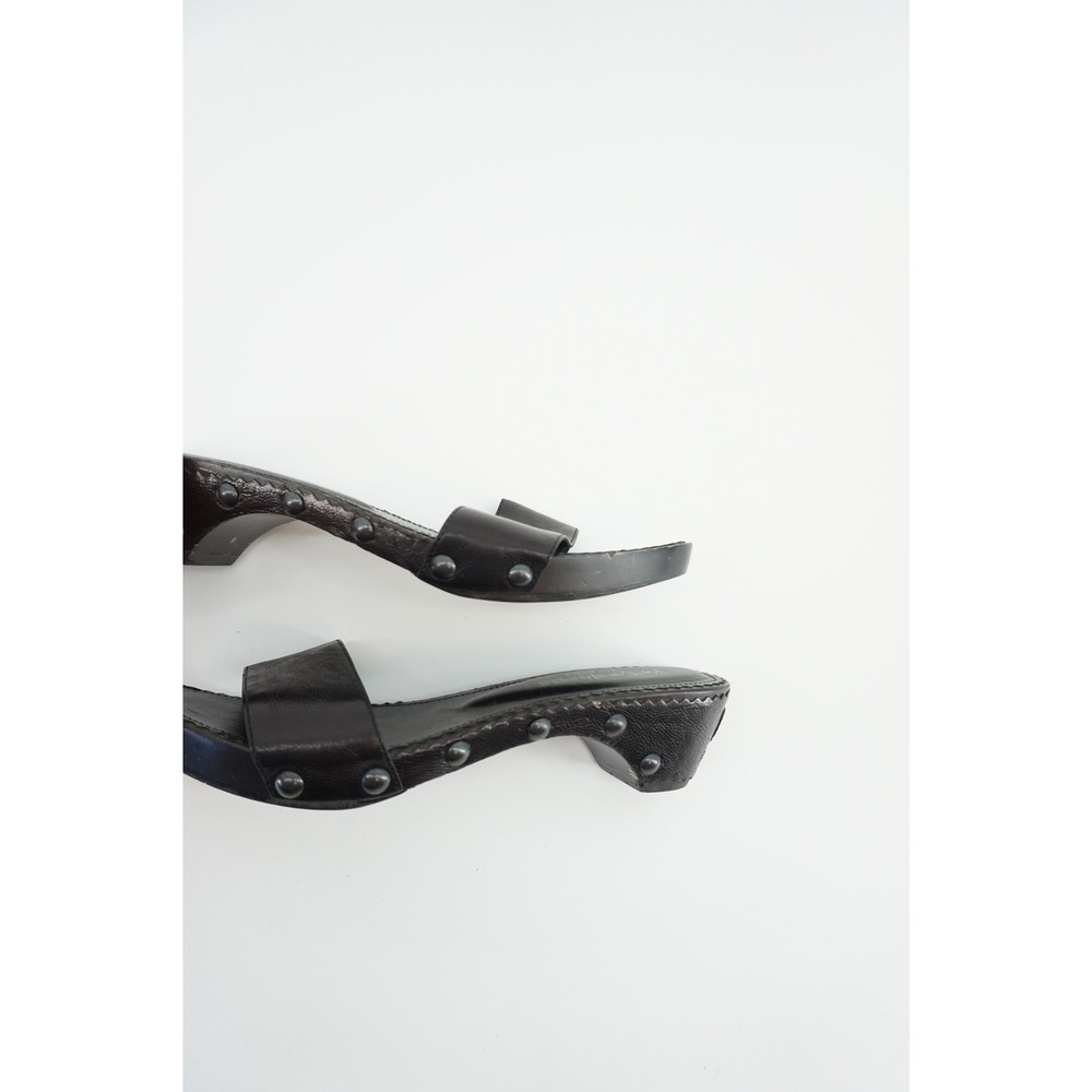 Yves St. Laurent Rive Gauche Wooden Studded Leather Clog Slide Mules Black Sz 38 - Picture 2 of 11